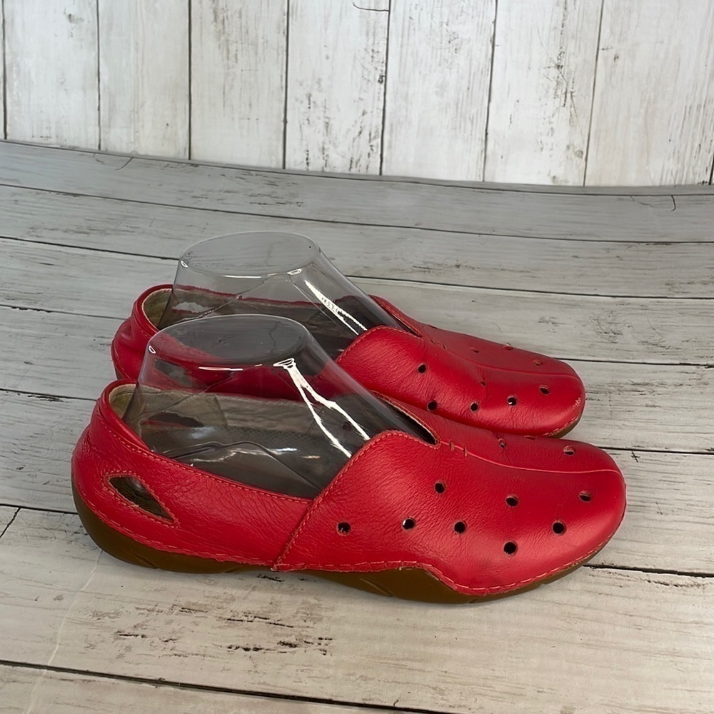 Propet Red Slip-On Leather Flats Loafers